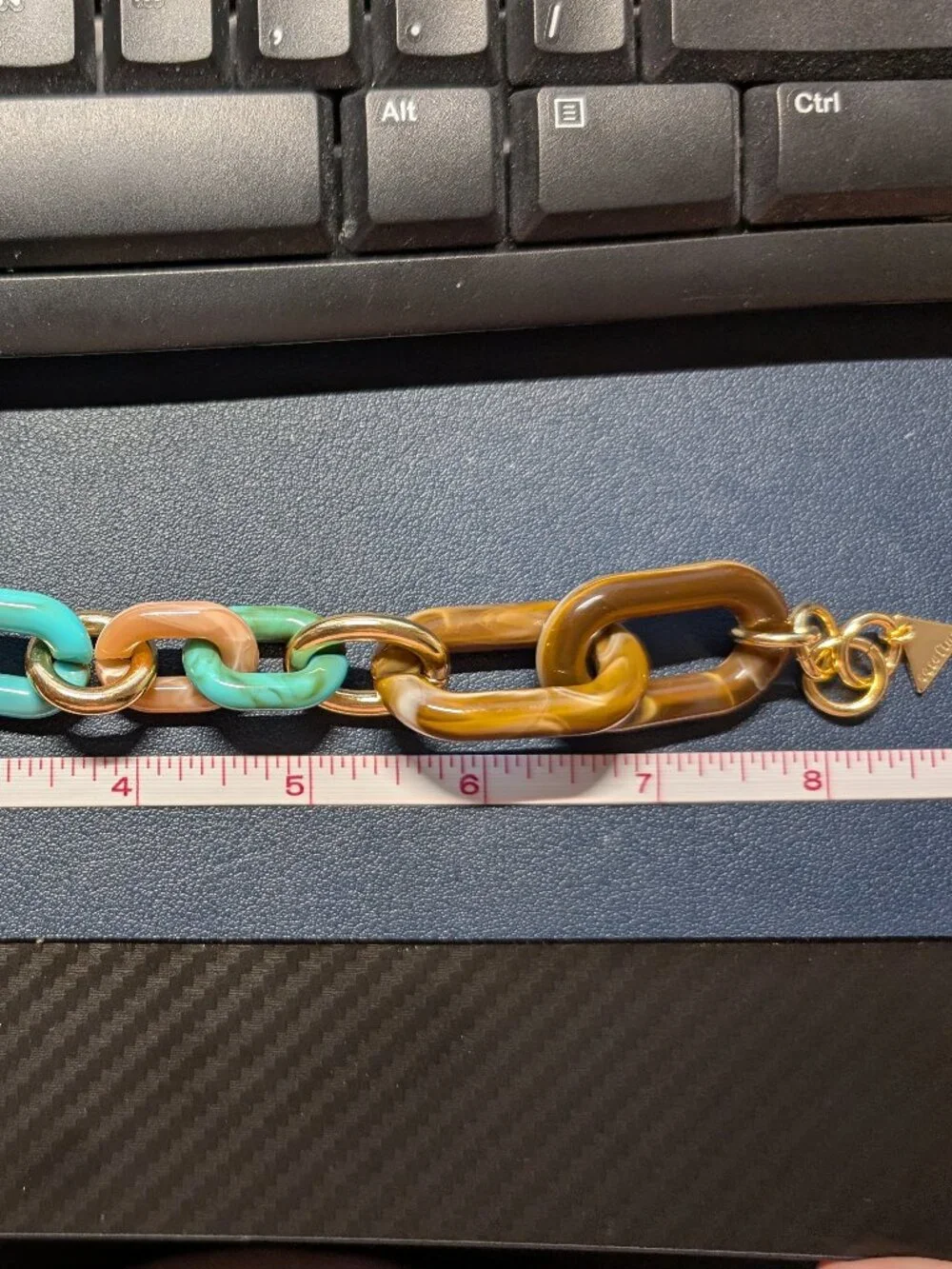 Erimish Chunky Acrylic Link Bracelet Turquoise Tortoise Gold 8